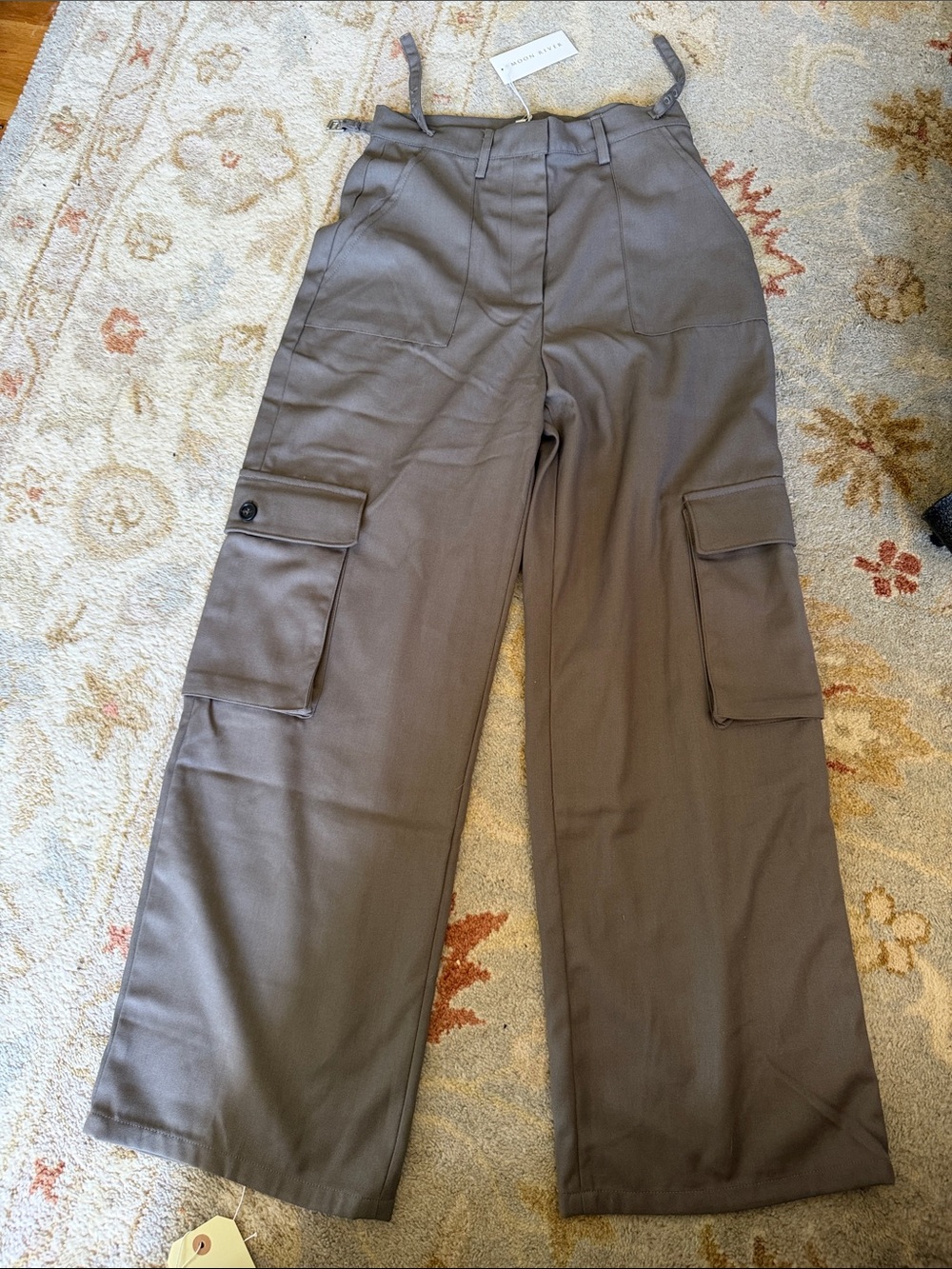 Moon River Taupe Wide-Leg Cargo Pants